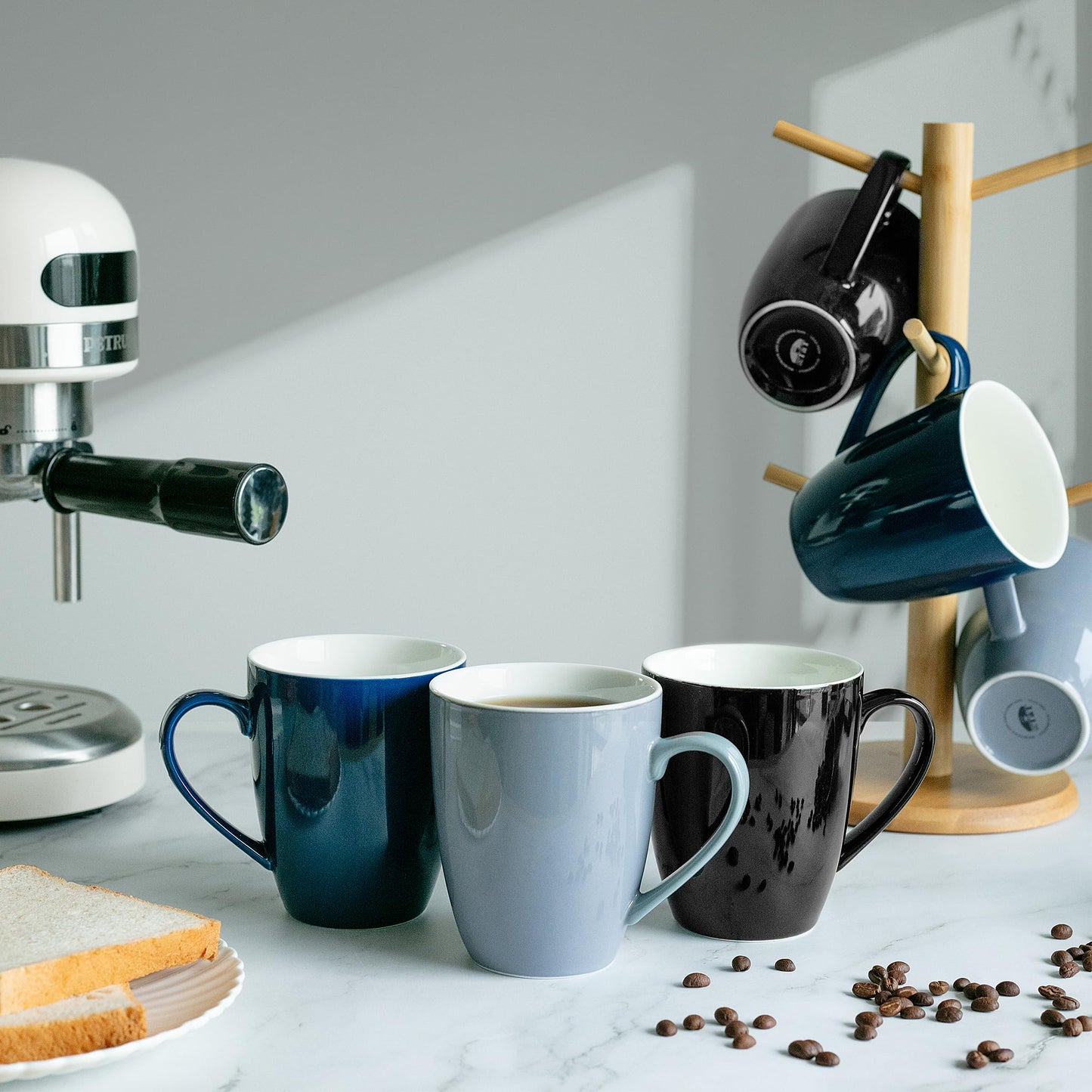 BTaT- Coffee Mugs, Set of 4, 16oz, Fine Bone China Porcelain, Navy Blue Coffee Mugs for Coffee Mug Set, Large Coffee Mugs 16 OZ, Coffee Cups Set, Ceramic Coffee Mug sets, Coffee Cup Set, Blue Mugs
