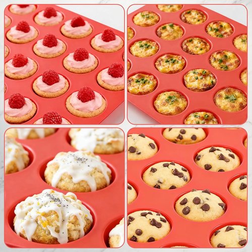 CAKETIME Silicone Mini Muffin Pan - Nonstick 24-Cup Baking Tray Set | 2 Pack for Easy Cupcakes