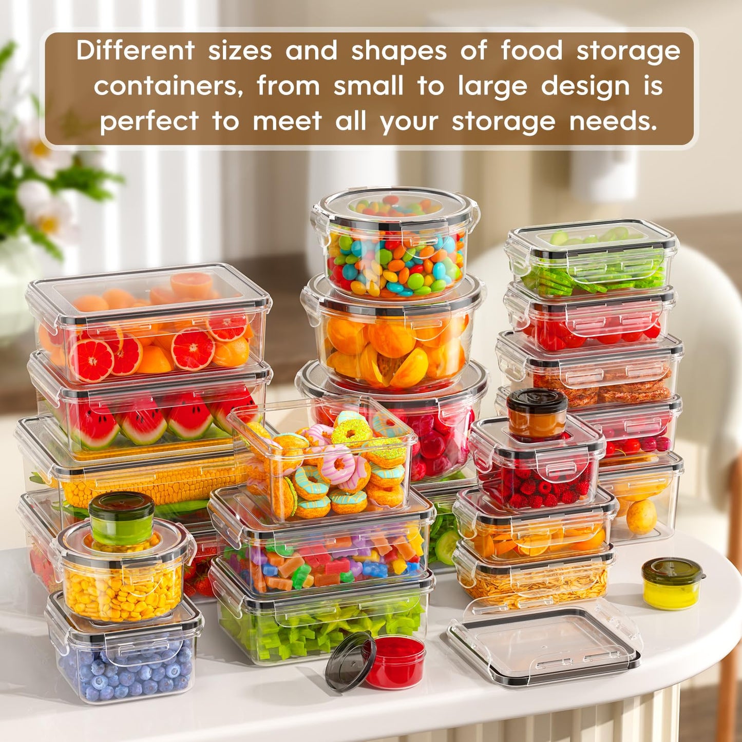 KEMETHY 50 Pcs Large Food Storage Containers with Lids Airtight, Total 628.8OZ Stackable Kitchen Organization Set, BPA-Free Plastic Meal Prep Container with Labels & Marker Pen