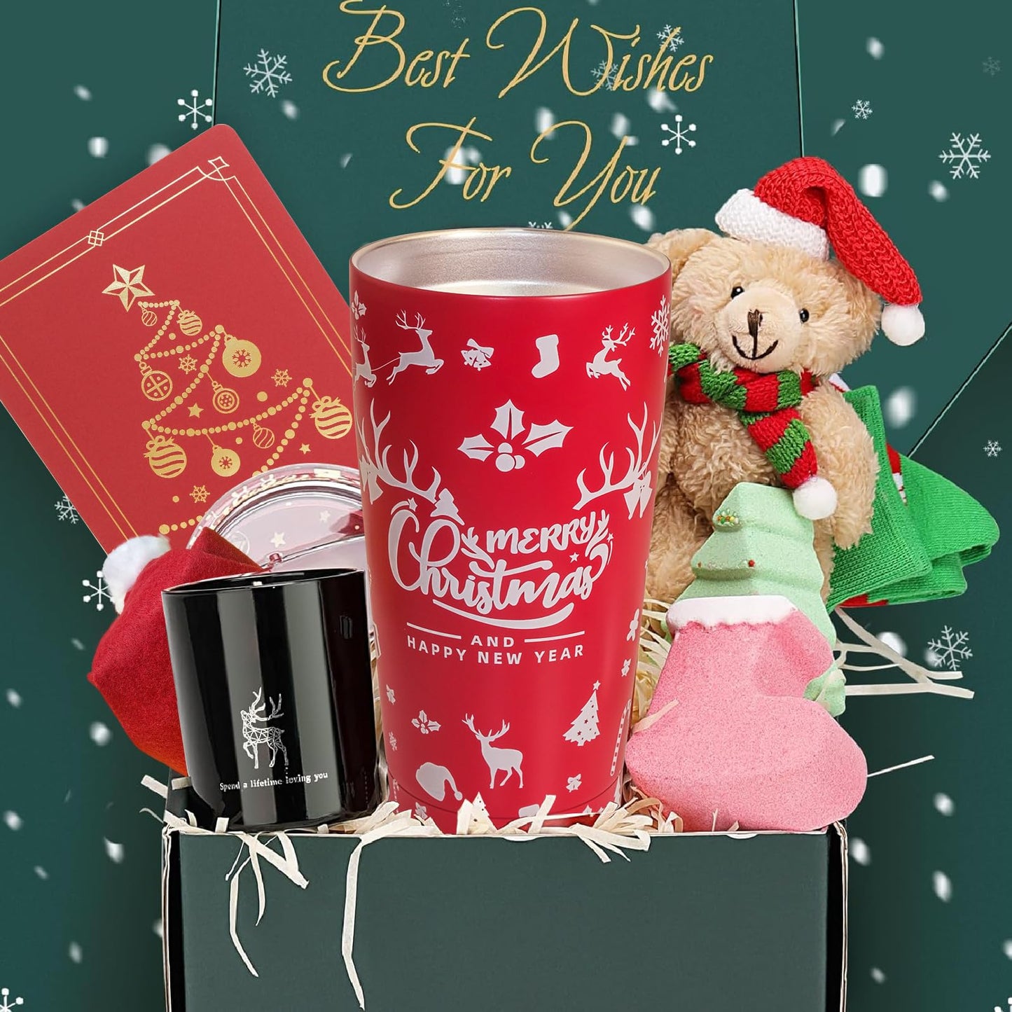 8Pcs Christmas Basket Gift for Women, Christmas Tumbler Holiday Gifts Basket for Women,Mom Wife Girlfriend Sister Her, 2024 Xmas New Years Gift Ideas for Women Who Have Everything