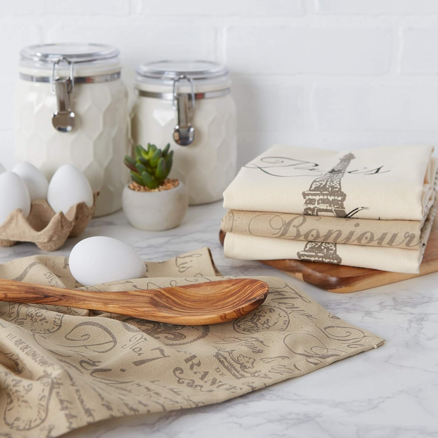 Decorative Cotton French Jacquard Dish Towels Set of 3 - Stylish Kitchen Tea Towels for Cooking & Baking