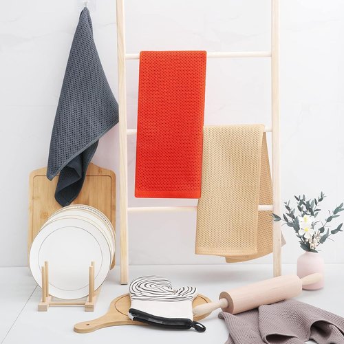 Homaxy 100% Cotton Waffle Weave Dish Towels - Ultra Soft & Absorbent | Quick Drying, 13 x 28 Inches, 4-Pack, Apricot
