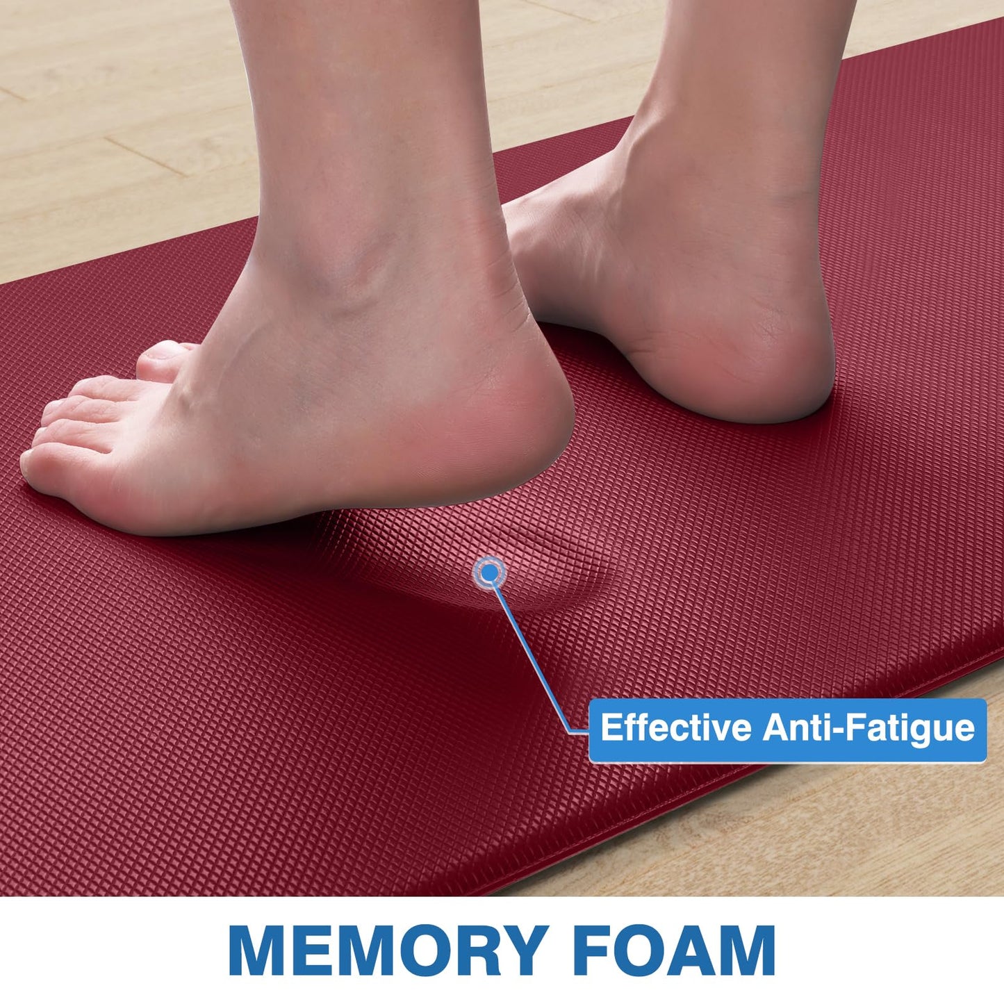 StepRite Kitchen Mats, 2PCS Kitchen Rugs, Cushioned Anti Fatigue Kitchen Mats for Floor, Non-Slip Standing Desk Mat, Waterproof Kitchen Rug Set for Kitchen, Floor, Office, 17.3"x30"+17.3"x59", Red