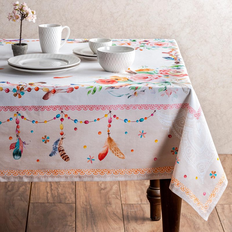 Maison d' Hermine Table Cloth Square Table 100% Cotton 60 x 60 Inches Tablecloth Reusable Decorative for Dining Kitchen Room Farmhouse Home Gifts for Mothers Day Spring Summer - Ibiza - Beige