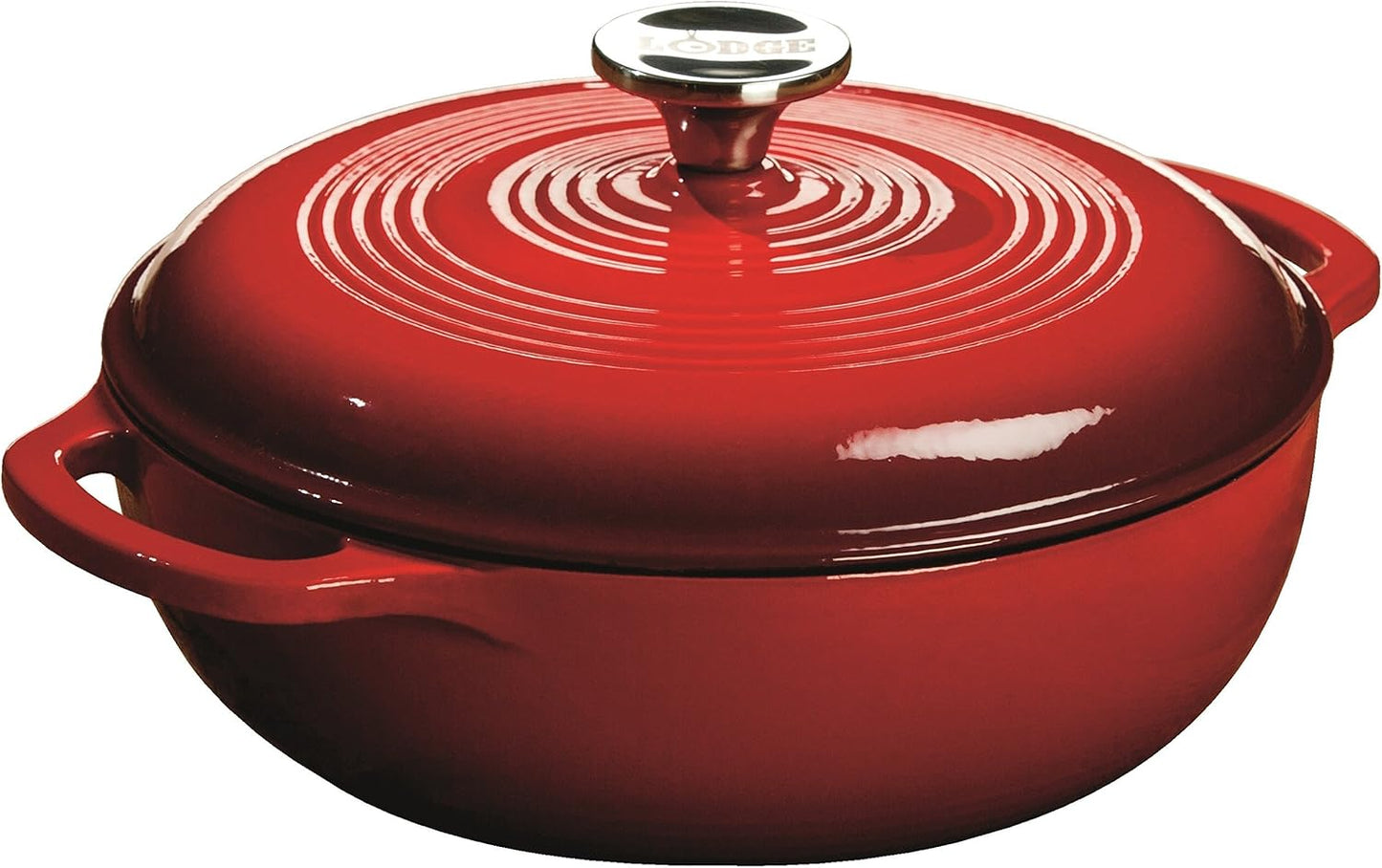 Lodge Enameled Cast Iron Dutch Oven | 3 Quart with Lid & Dual Handles - Oven Safe to 500°F - Island Spice Red