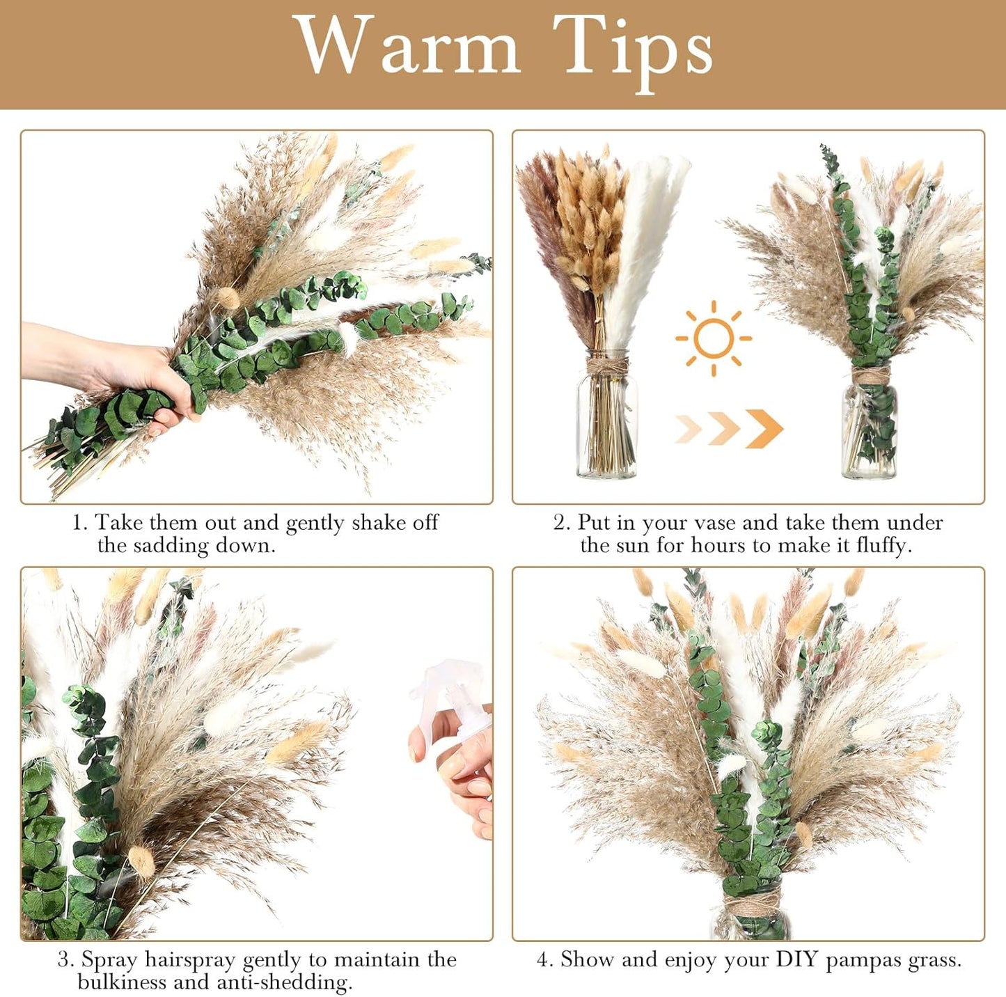 Treela 650 Pcs Dried Pampas Grass Decor Bulk 17" Dried Bunny Tail Fluffy Pompous Pampas Natural Reed Grass Bouquet Wedding Boho Dried Flowers for Home Table Party Decor(Stylish)