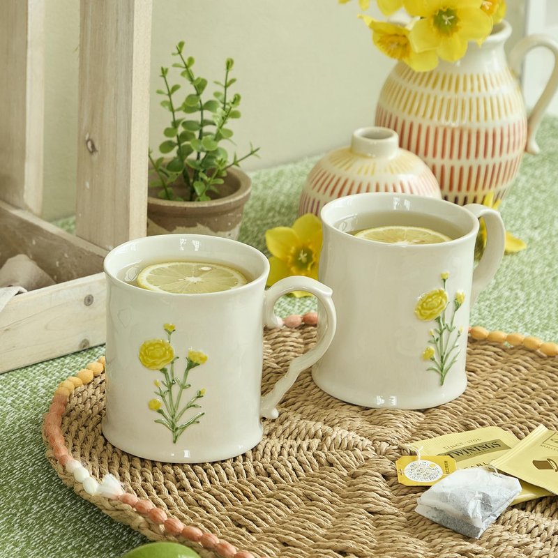DELIGHTS GALORE Ceramic coffee Mugs, Set of 1 Yellow Flower - 16oz, Hand-Painted, Microwave heating and dishwasher cleaning available, Ideal for Daily Brews