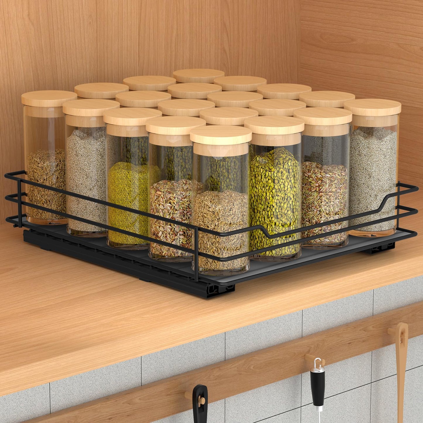 BOIVSHI Pull Out Spice Rack Organizer for Cabinet, Heavy Duty Slide Out Spice Rack Organizer for Kitchen Cabinets and Pantry, Fits Spices, Sauces, Canned Food (8.5''Wx10.5''Dx2.5''H)