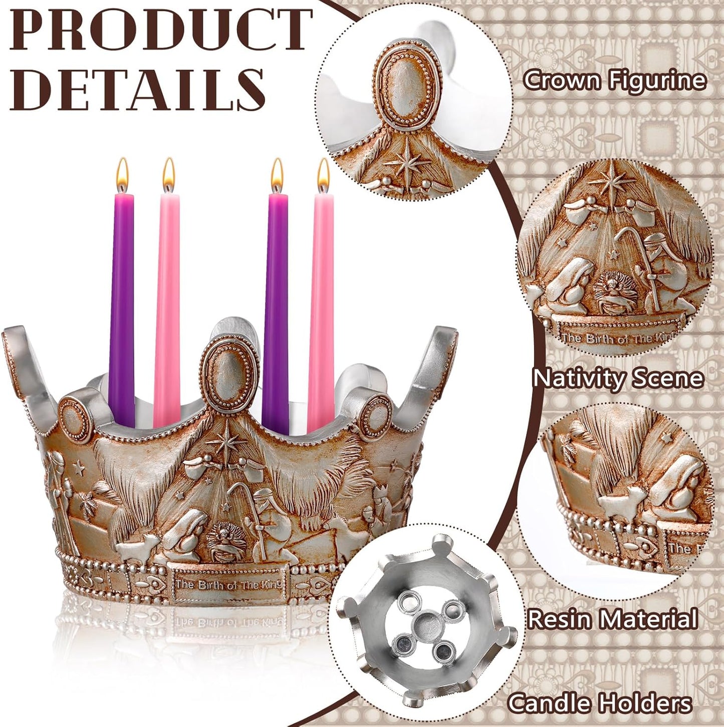 Nativity Advent Candle Holder - 9.4 Inch Resin Christmas Centerpiece with Holy Family Design