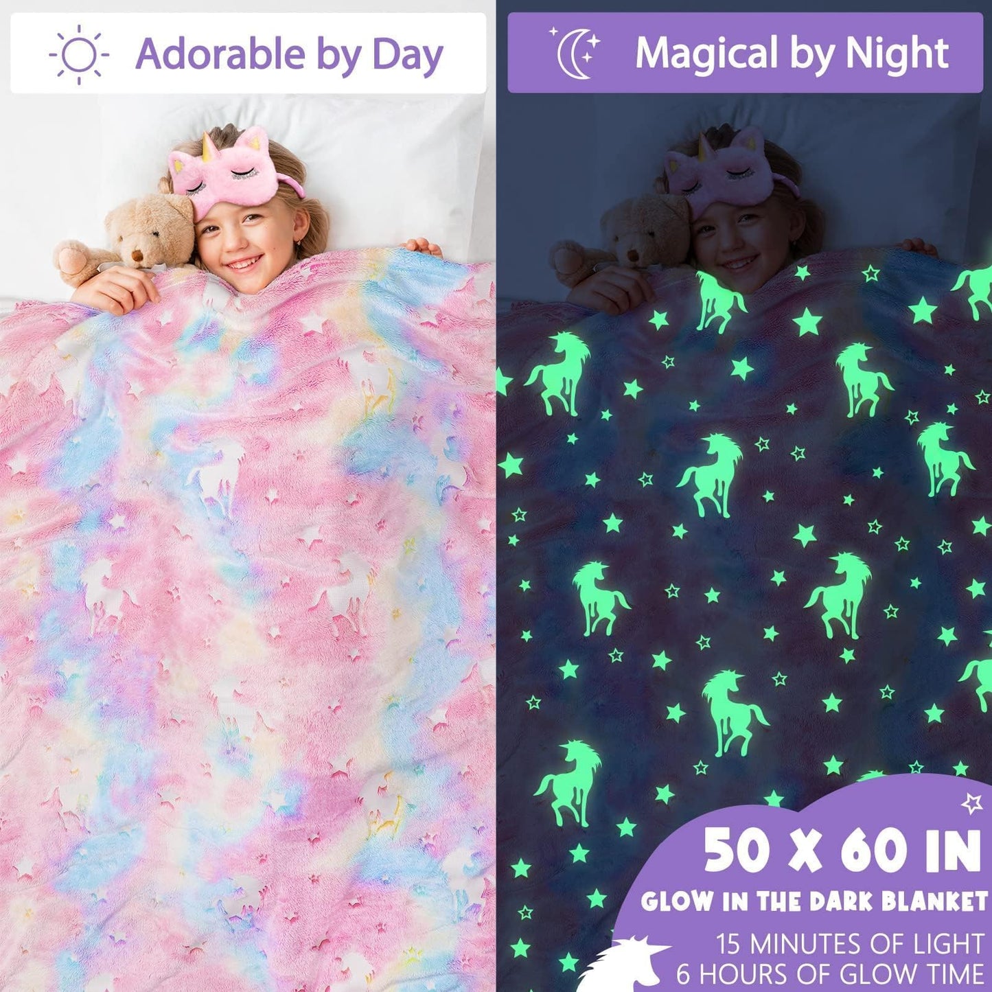 Tiblue Unicorn Toys for Girls Ages 4-6, Kids Girl Valentine Gift Tween Girl Gift Trendy Stuff Birthday Gifts for 4 5 6 7 8 9 10 11 12 Year Old Toddler Teen Girl with Glow in The Dark Blanket Cup Purse