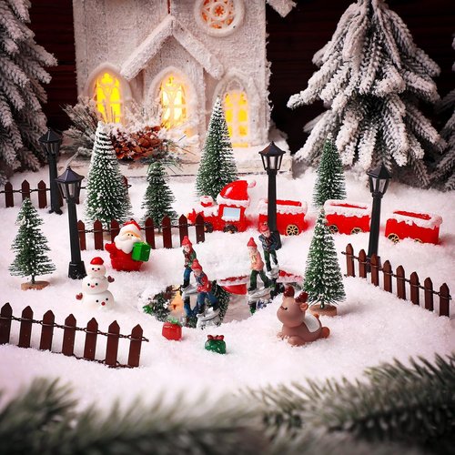 Colingmill 29-Piece Christmas Ski Village Figures Set - Miniature Ice Skating Rink Accessories for Holiday Decor