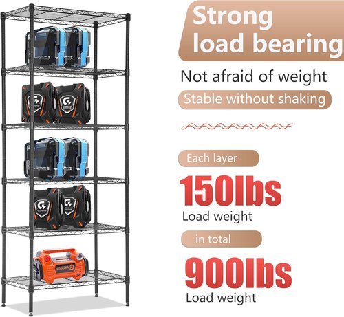 FDW 6-Tier Wire Shelving Units - Adjustable Metal Storage Rack for Kitchen & Garage | 23L x 13W x 59H, Black
