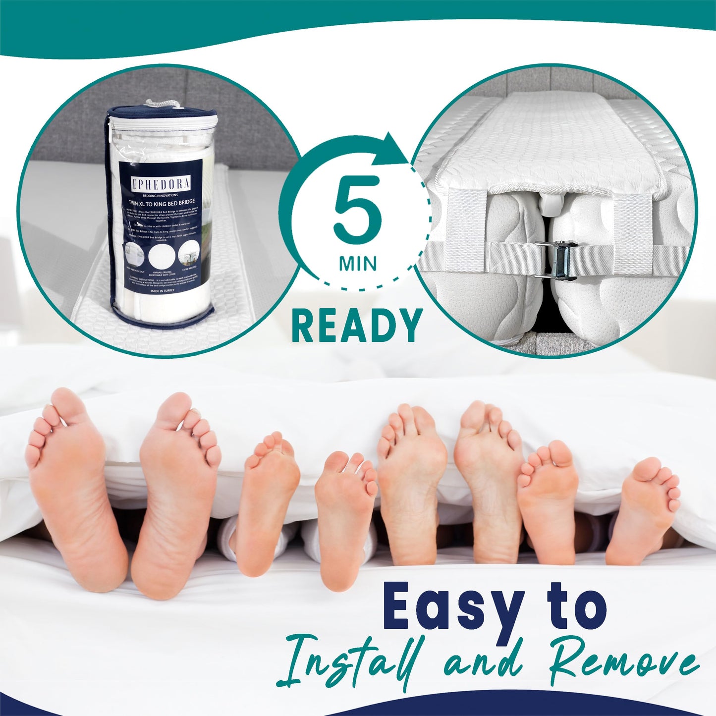 EPHEDORA 10" Extra Wide Bed Bridge Twin to King Converter Kit - Split King Gap Filler for Adjustable Bed - Mattress Connector & Gap Filler for Bed - Heavy Duty Metal Buckle Strap - 25D Memory Foam