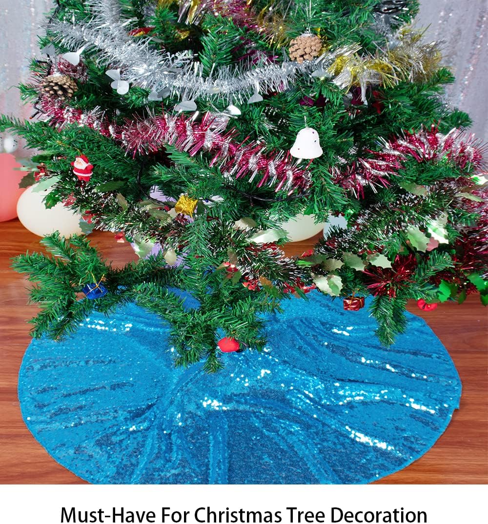 48-Inch Silver Sequin Christmas Tree Skirt - Reusable Holiday Decor for Festive Parties