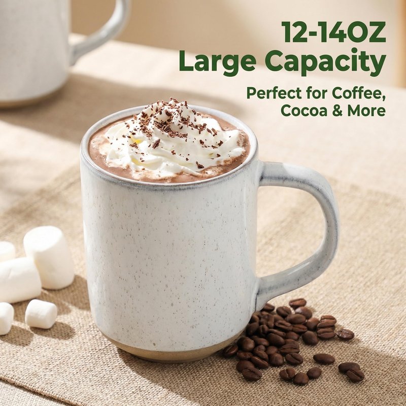 HASENSE Ceramic Coffee Mugs Set of 4, 14 oz Stoneware Coffee Cups with Handle and Speckle for Latte, Cappuccino, Cocoa, Tea and Milk, Microwave and Dishwasher Safe Cups for Men Women, Bluish White