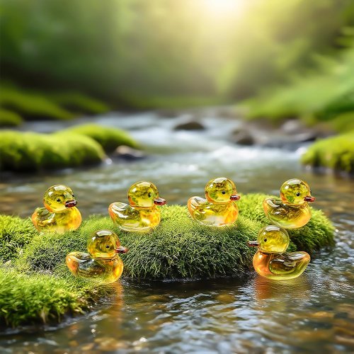 H&D Hyaline & Dora Mini Yellow Glass Duck Figurines - 6 Pcs Crystal Animal Sculptures | Home Decor (1.3 x 1 Inch)