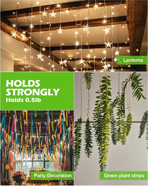 Adhesive Ceiling Hooks for Hanging Decor๏ผ20 Pack No Drill Small Drop Ceiling Hanger Strips for Decorations - Clear Decorative Ceiling Clips for Classroom Bedroom Room Party Halloween Christmas