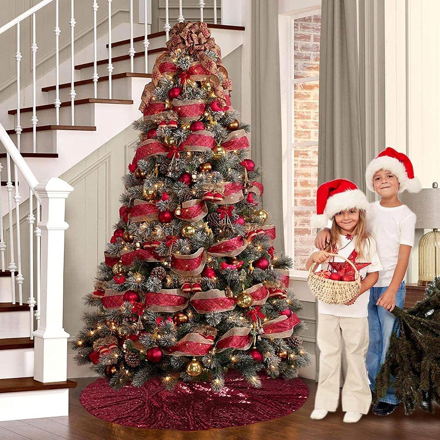 48-Inch Silver Sequin Christmas Tree Skirt - Reusable Holiday Decor for Festive Parties