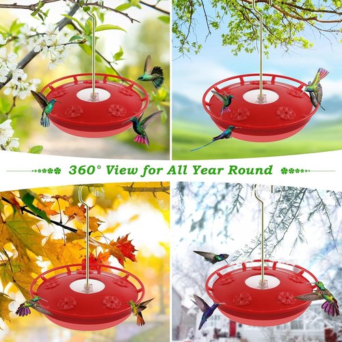 Feed Garden 16oz Hummingbird Feeder - Leak-Proof Design with Ant Moat & 5 Feeding Ports | Easy Clean Red Feeder for Outdoors