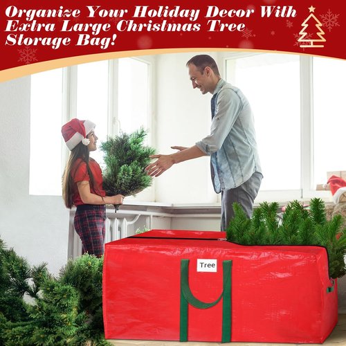 BlessedSeason Christmas Tree Storage Bag - 7.5 Ft Waterproof Design with 2 Tinsel Garland Bags | Reinforced Handles & Dual Zipper (Red)