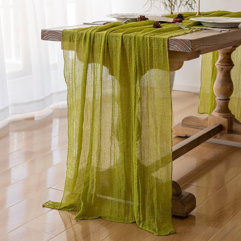 Keketoarrange Moss Green Cheesecloth Easter Spring Table Runner Gauze 120 Inch 10 FT Rustic Boho Cheese Cloth Runner for Wedding Baby Shower Bridal Shower Long Sheer St Patricks Day Home Decorations