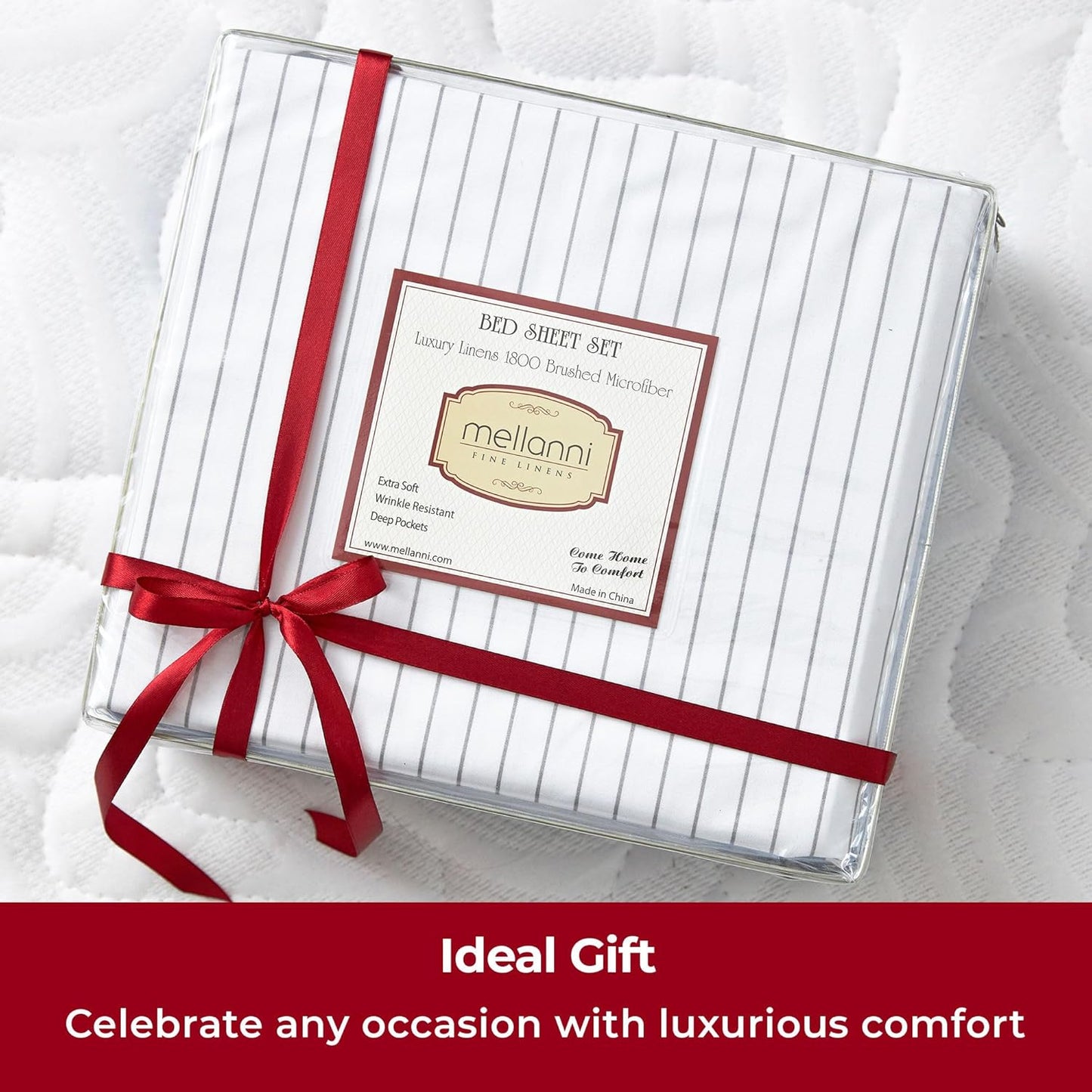 Mellanni Queen Sheets Set - Iconic Collection Luxury Bedding | Extra Soft, Cooling, Wrinkle-Resistant (Pinstripe Gray)