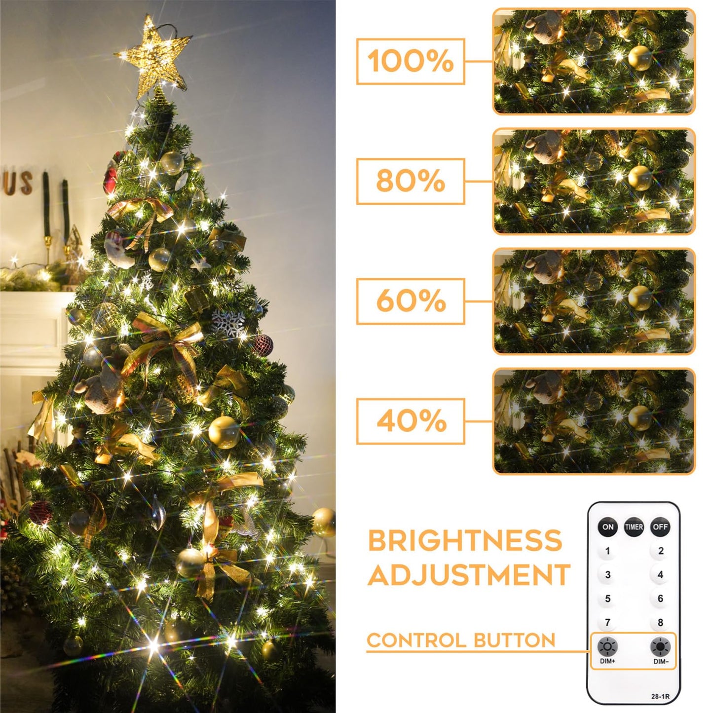 suddus White Christmas Tree Lights Outdoor, 66ft 200 LED Christmas String Lights with 8 Modes, Twinkle Lights for Christmas Tree, Bedroom, Backyard, Patio, Porch, House Decoration
