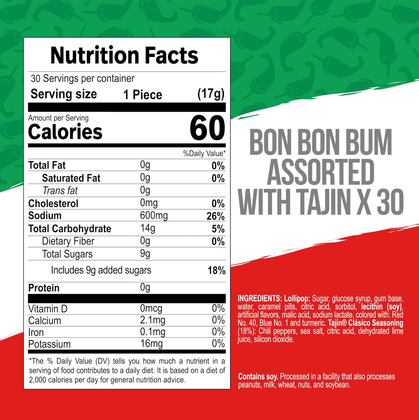Colombina Bon Bon Bum Tajin Tropical Passion Fruit & Watermelon with Tajin Chile Lime Dip Dispenser, 30 Count (Pack of 1)