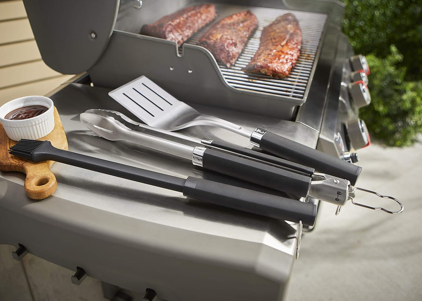 Weber Precision Grilling Tool Set - Stainless Steel Tongs, Spatula & Silicone Brush | Non-Slip Handles