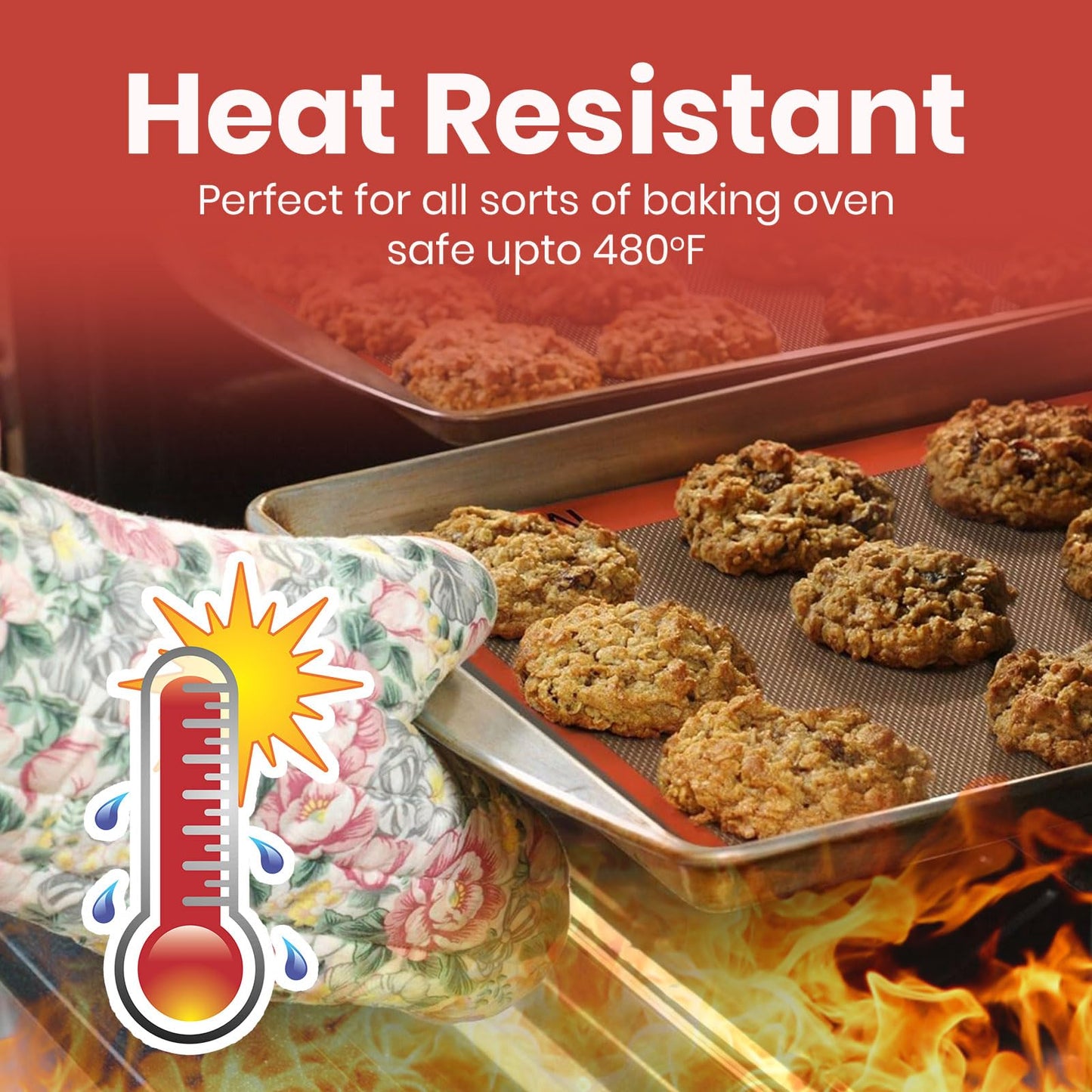 Kitchen Silicone Baking Mat, 2 Pack 16.5″ x 11.6″ Reusable Extra Thick Nonstick, Non-slip Baking Sheets, BPA-Free Food-Safe, Heat-Resistant up to 480°F, Perfect for Cookies, Pastries & Oven Use