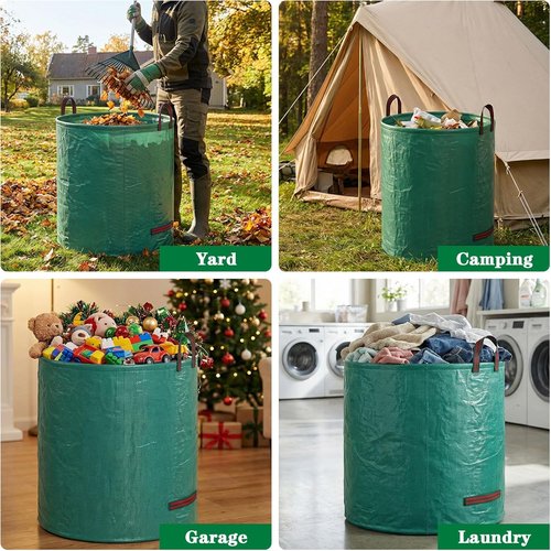 FEED GARDEN 72 Gallon Reusable Yard Waste Bags - Heavy Duty Lawn & Leaf Bags with 4 Reinforced Handles | Includes Gardening Gloves