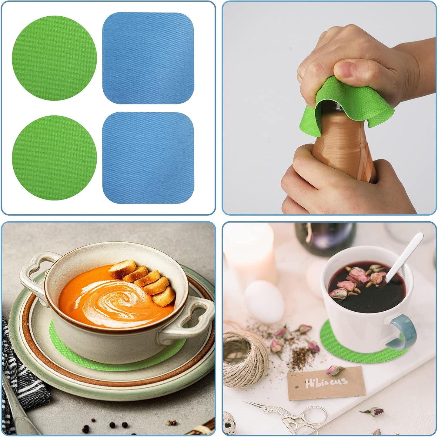 LUTER Multi-Function Silicone Jar Opener - Easy Grip for Seniors | 4-Piece Set in Light Blue & Green