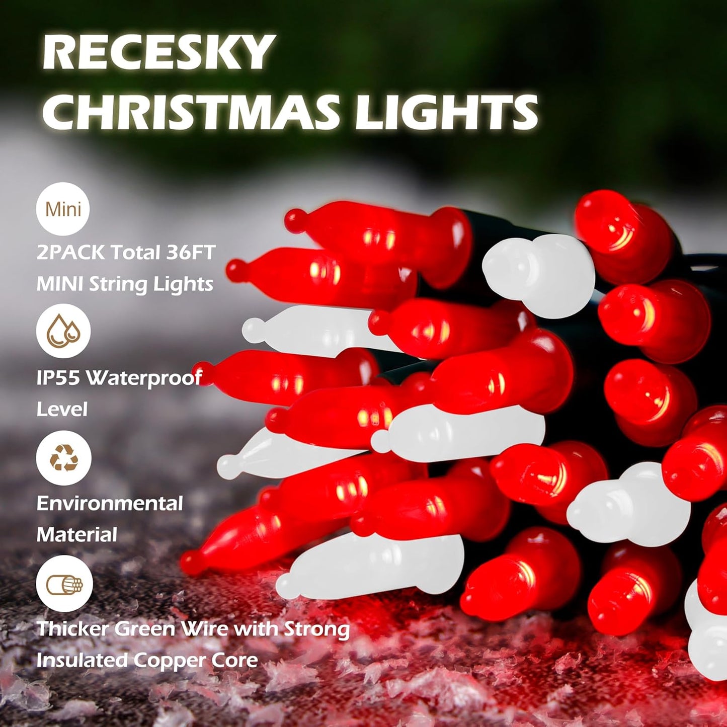 100 LED Battery-Powered Christmas String Lights - 36ft Fairy Lights with Timer for Garden & Home Decor - Warm White, 2-Pack