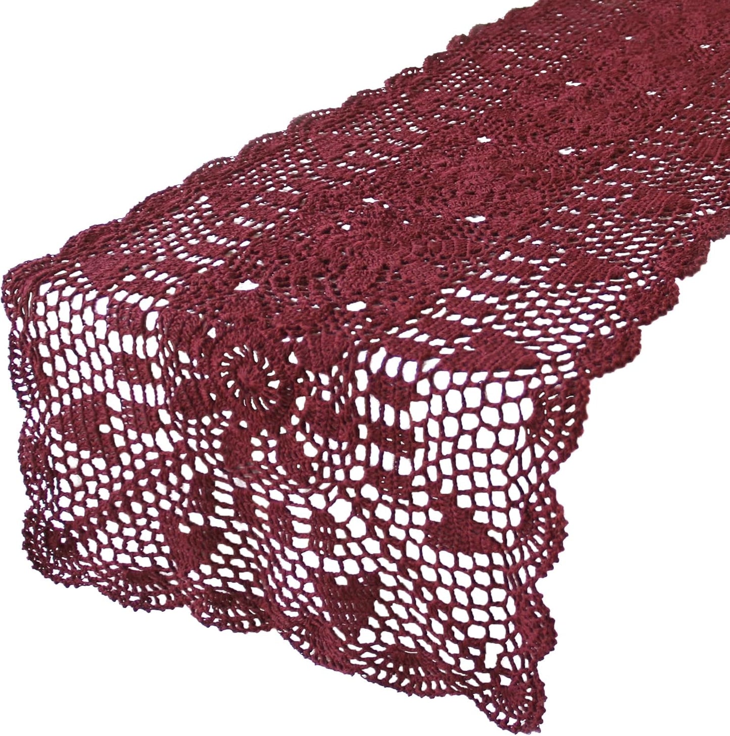 Handmade Crochet Lace Table Runner 15x51 Inch - Elegant White Décor