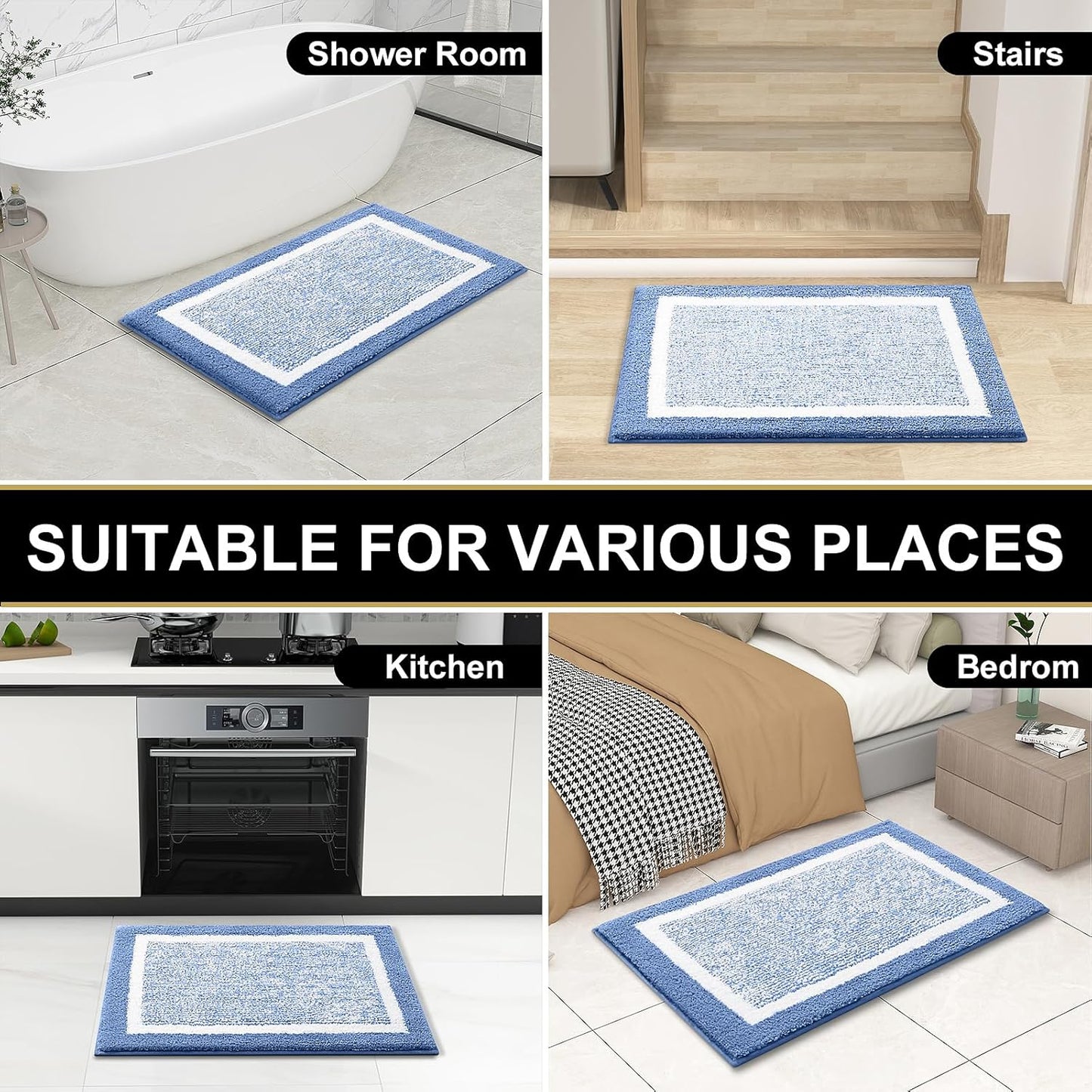 OLANLY Bathroom Rugs - Extra Soft Microfiber Bath Mat | Non-Slip, Quick Dry, Machine Washable - 24x16, Blue