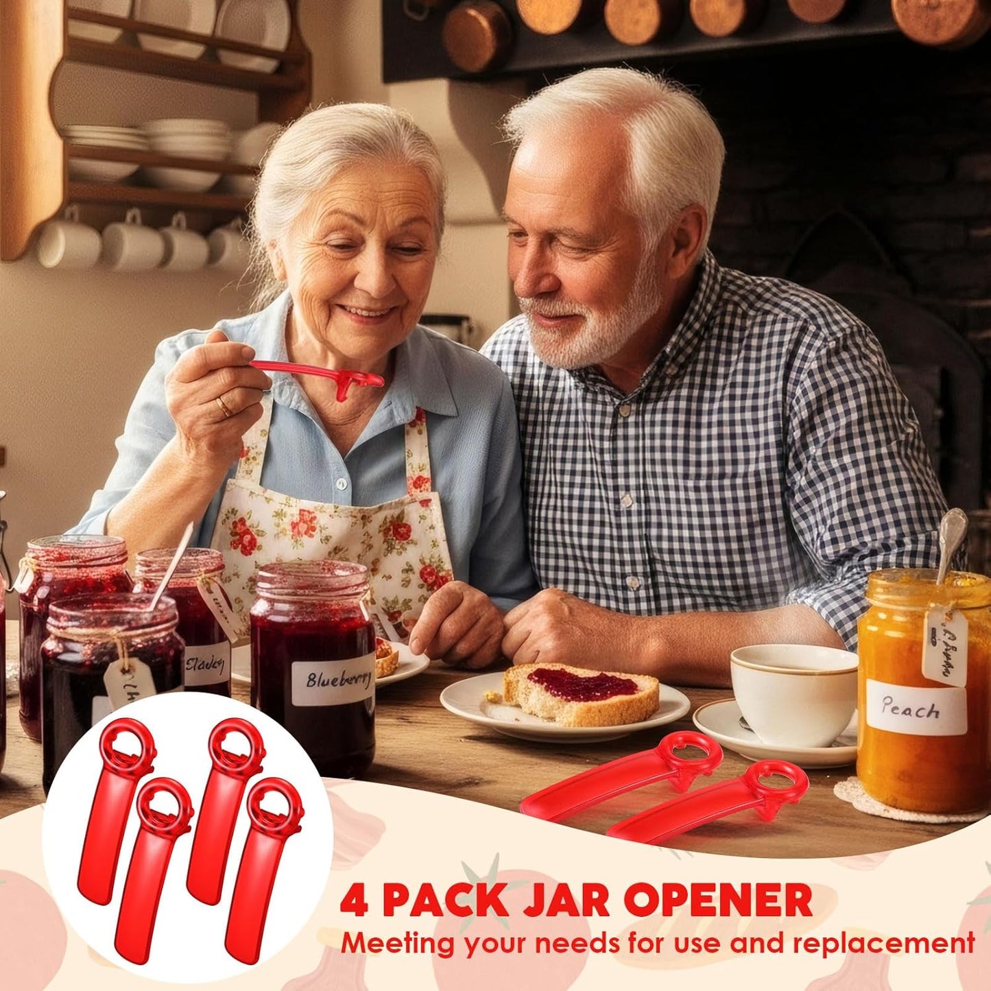Skiennix Jar Lid Opener Set - 4 Easy Grip Tools for Seniors with Arthritis | Kitchen Accessory