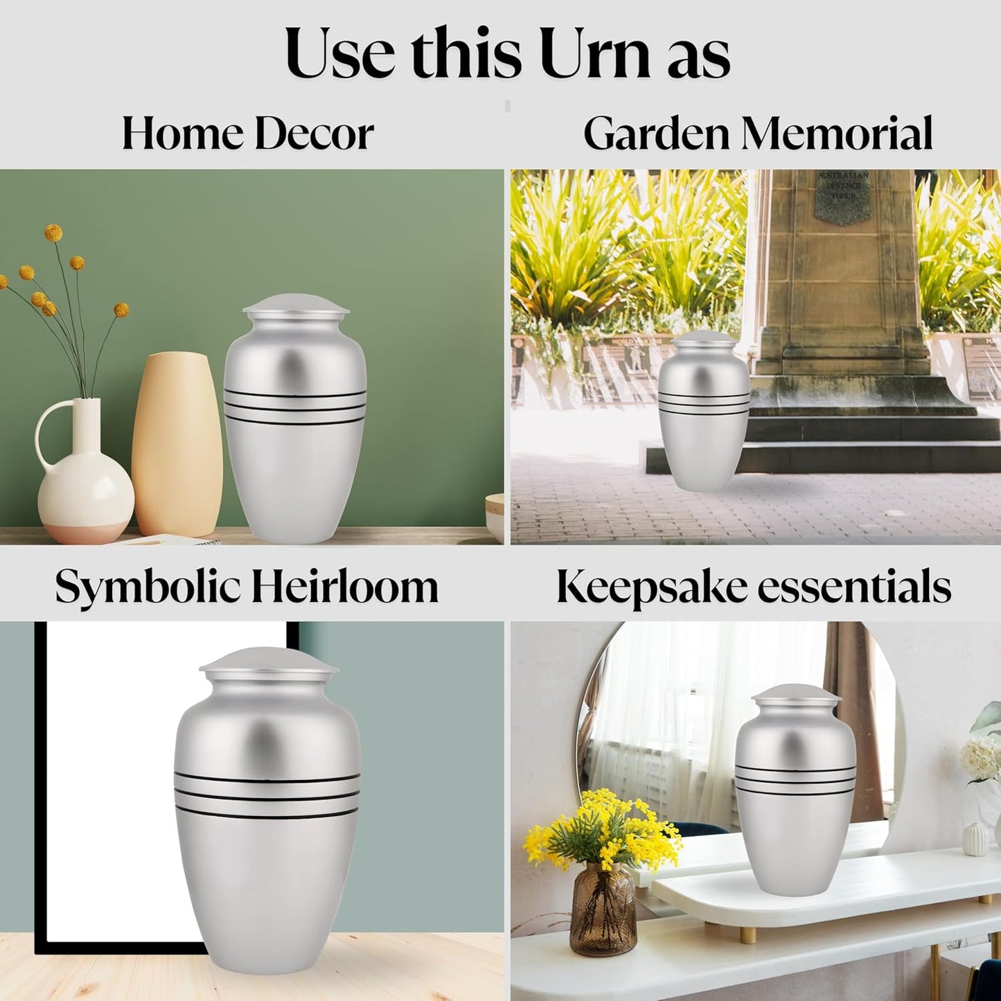 Handcrafted Funeral Memorial Cremation Urn in Elegant Pewter Affordable Urn for Human Ashes - Cremation Urn Human 6 x 10 Inches - Pewter/Silver