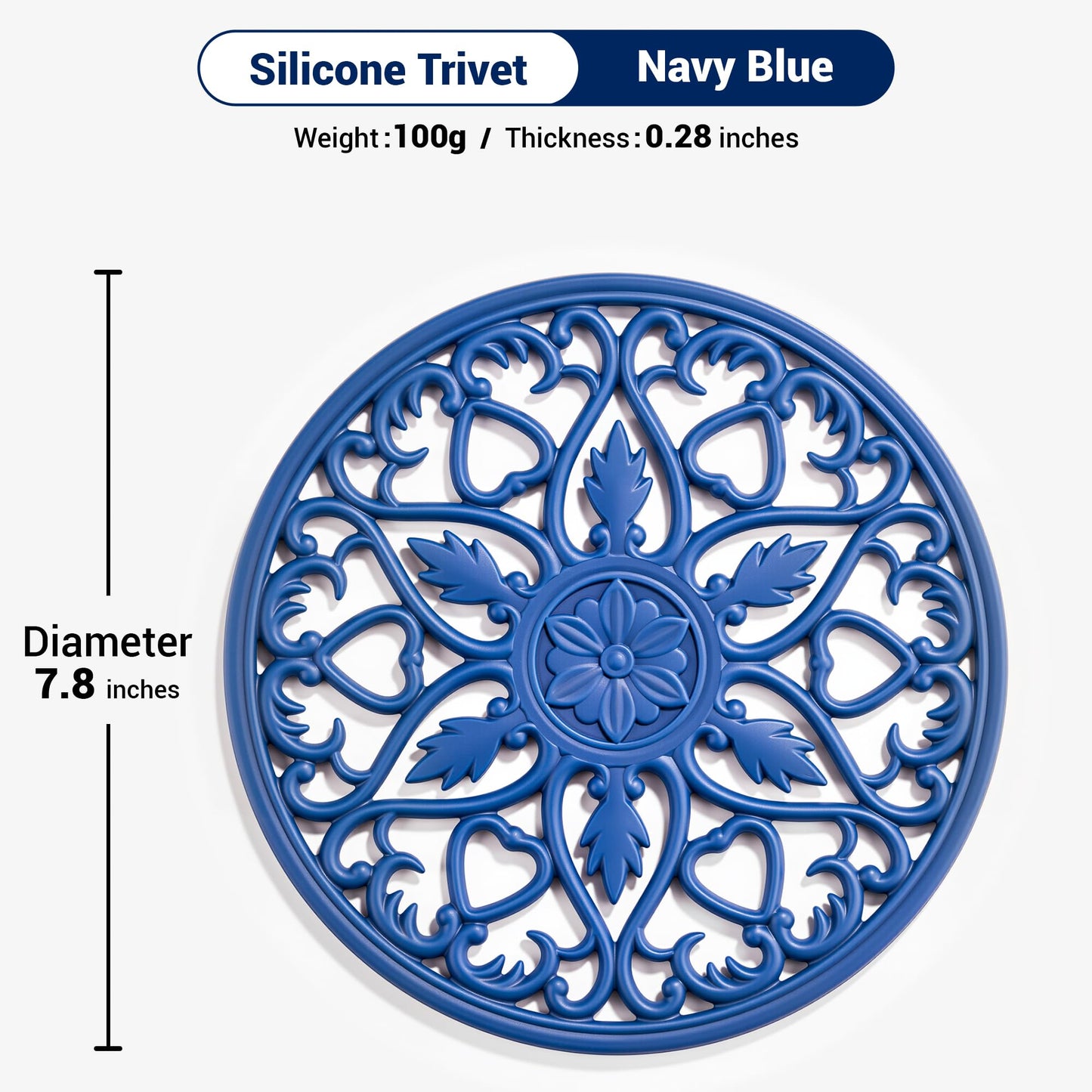SMARTAKE 6 Set Silicone Trivet Mats, Multi-Use Carved Trivet Mat, Insulated Non-Slip Durable Kitchen Mats, Flexible Modern Kitchen Table Mat, for Hot Dishes, Pots, Dining Countertop, Navy Blue