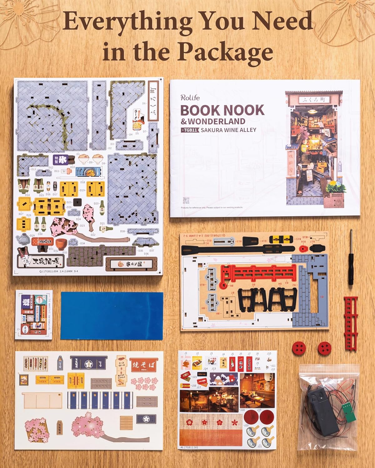 Rolife Book Nook Kit - Sakura Wine Alley 3D Wooden Puzzle | Japanese-Inspired Miniature Dollhouse Decor for Book Lovers