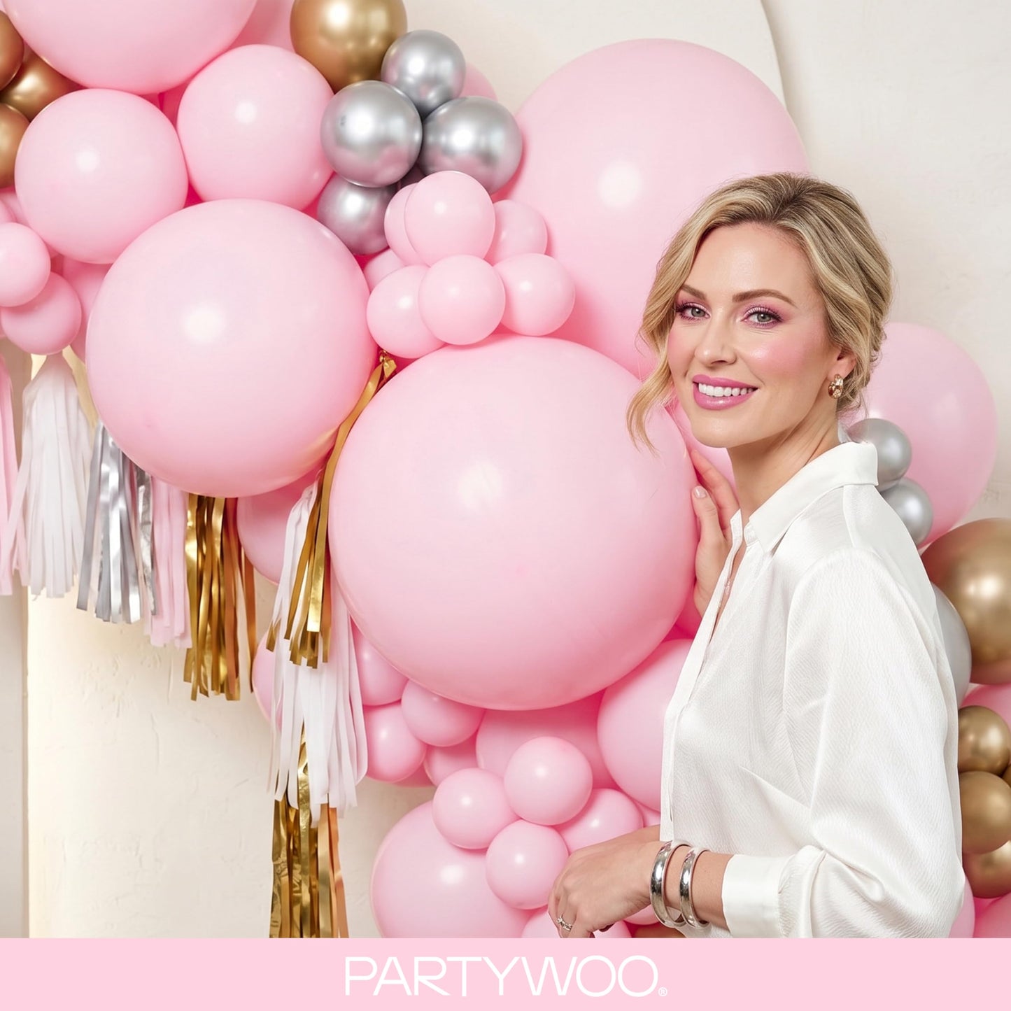 PartyWoo Light Pink Balloons 155pcs Different Sizes of 18 12 10 5 Inch Pastel Pale Baby Pink Balloon Arch Kit Garland for Baby Shower Bachelorette Bridal Shower Birthday Party Decorations Pink-Y48