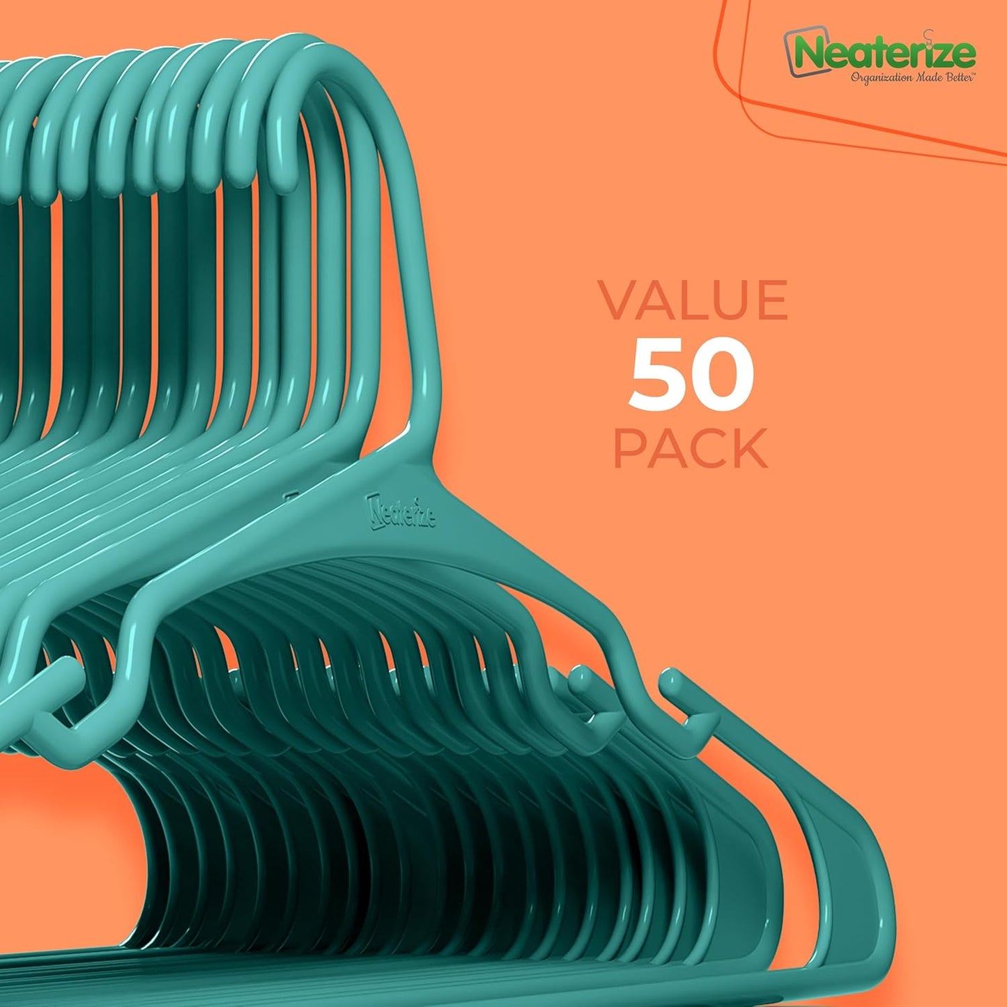 Neaterize Clothes Hangers - Space-Saving Plastic Hangers for Adults | 50-Pack for Organized Closets