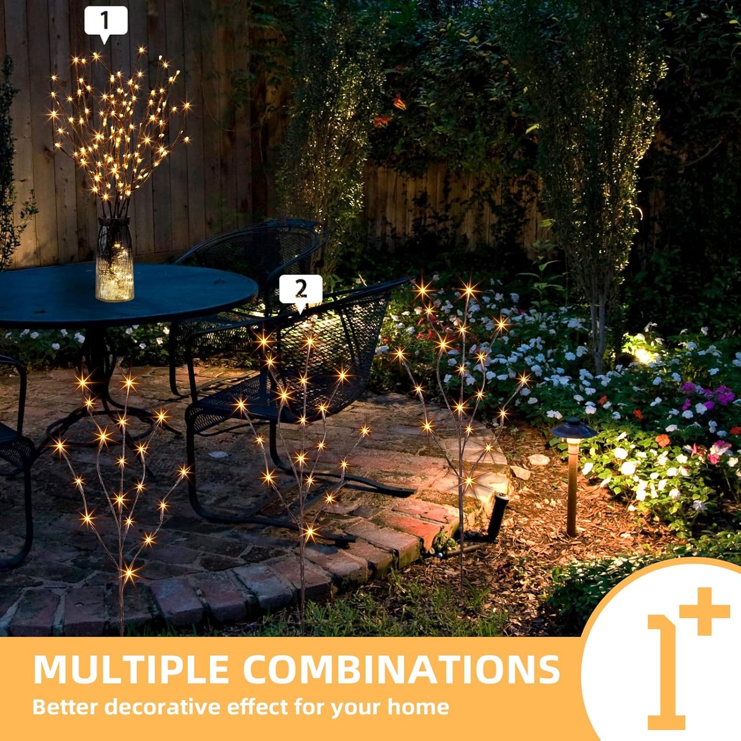 3-Pack EAMBRITE Brown Lighted Twig Branches Pathway Lights with 60 LED Warm White Bulbs