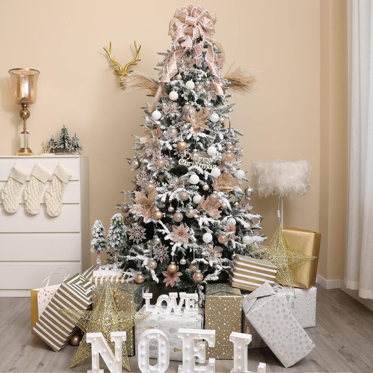 Wironlst Christmas Ball Ornaments Shatterproof Clear Large Plastic Hanging Ball Decorative Baubles Set with Stuffed Delicate Decorations (Multi-Size, Champagne)