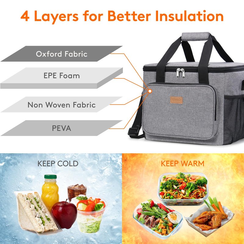 Lifewit Large Lunch Bag, Insulated Lunch Box, Soft Cooler Cooling Tote for Adult Men Women, Gray 40-Can (24L)