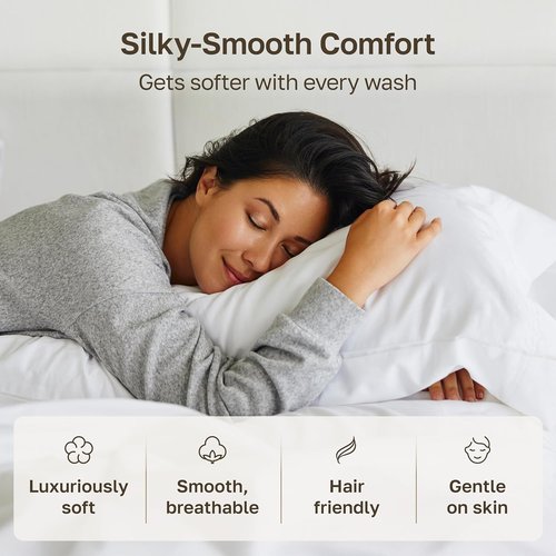 California Design Den King Size Pillowcase Set - 400 Thread Count, 100% Cotton Sateen, Soft & Breathable - Antique White
