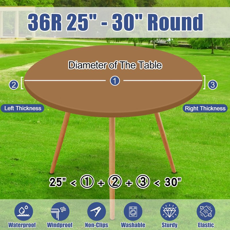 Moosfor Round Spandex Tablecloth, Elastic Fitted Waterproof Tablecloths for 25"-30" Tables, Stretch Washable Picnic Table Cover for Camping, Dining, Indoor and Outdoor,Brown