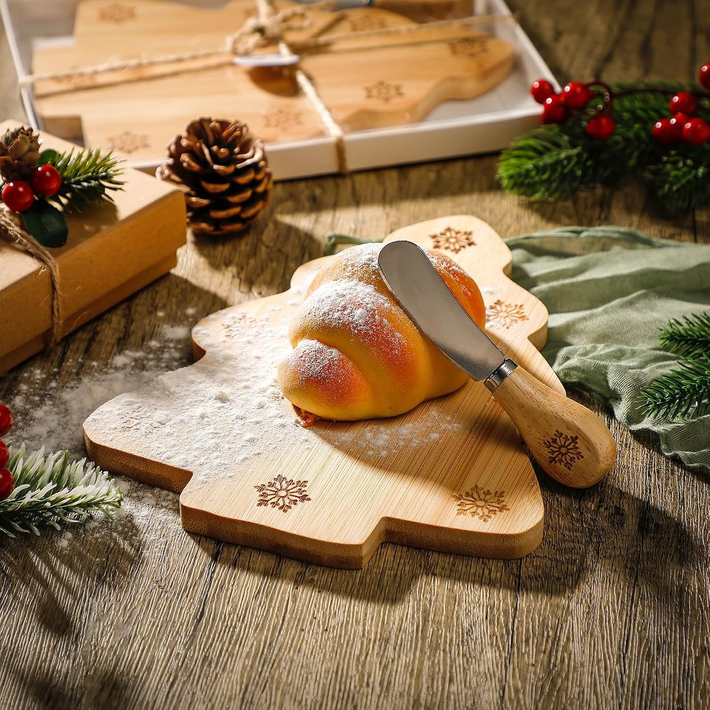 Kigley 6 Pcs Christmas Tree Cutting Board,Christmas Tree Charcuterie Board for kitchen,Christmas Tree Shaped Wood Cutting Board,Christmas Wooden Serving Tray,Christmas Decoration Charcuterie Boards