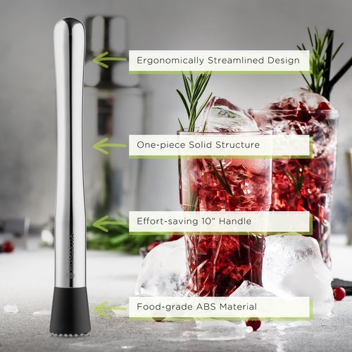 Homestia 3 Pcs Muddler for Cocktails Set, 10'' Muddler, 12'' Cocktail Spoon & 1 OZ/2 OZ Double Jigger Mixing Tool Set, Stainless Steel Silver Bar Tool Set for Beverages Drinks Mixing Home Bar