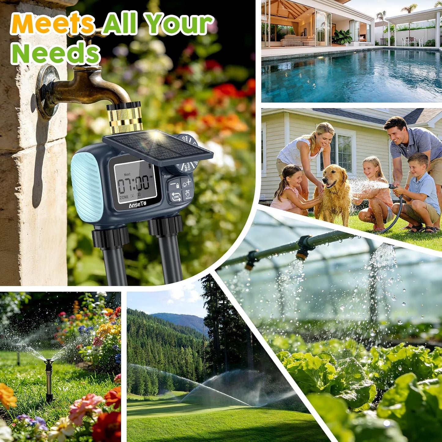 Skiennix Solar Sprinkler Timer - Programmable Brass Inlet Hose Timer for Efficient Garden Watering | 2 Outlet
