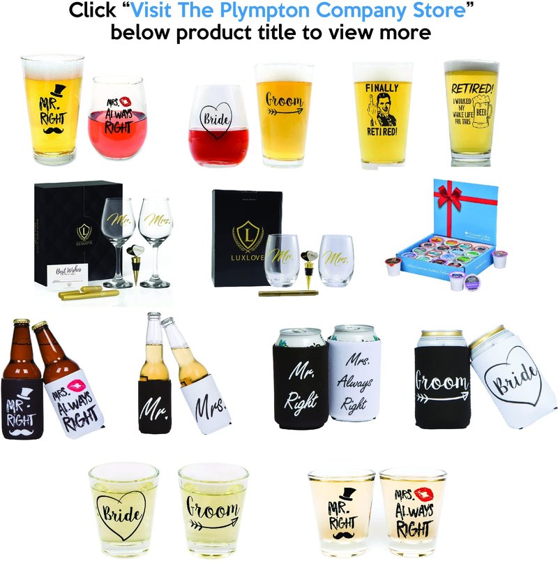 Funny Mr. Right and Mrs. Always Right Novelty Wine Glass and Beer Glass | Includes Fun, Stylish Gift Box | For Weddings, Engagement, Newlywed, Bachelorette, Anniversary, Couples Gifts